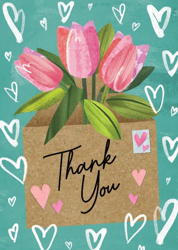 Thank you with tulips -  tarjetas de agradecimiento por la asistencia