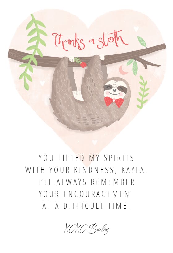 Thanks a sloth - thank you card