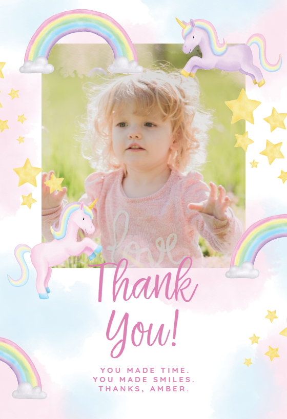 Personalised Kids Unicorn Themed Birthday Party Invitations & Thank You Cards 
