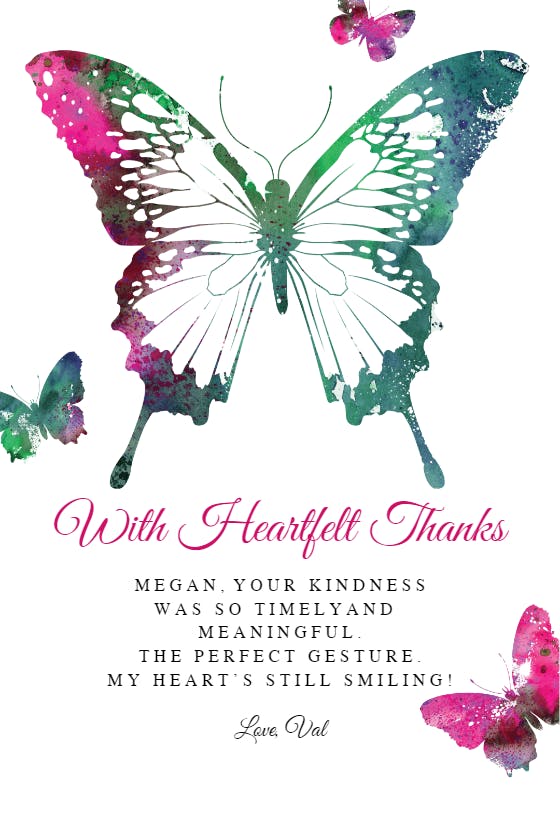 Vibrant butterflies - thank you card
