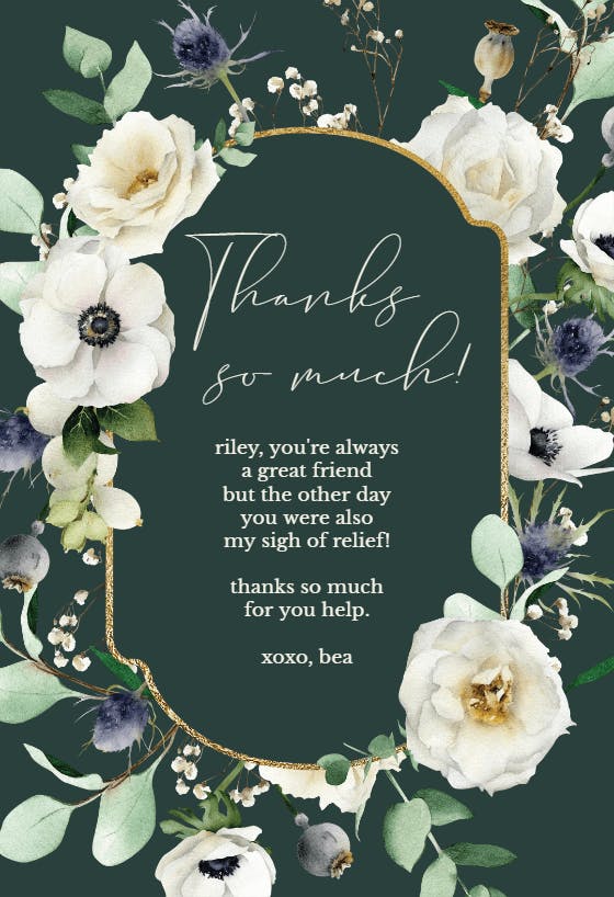 Winter watercolor flowers - thank you card