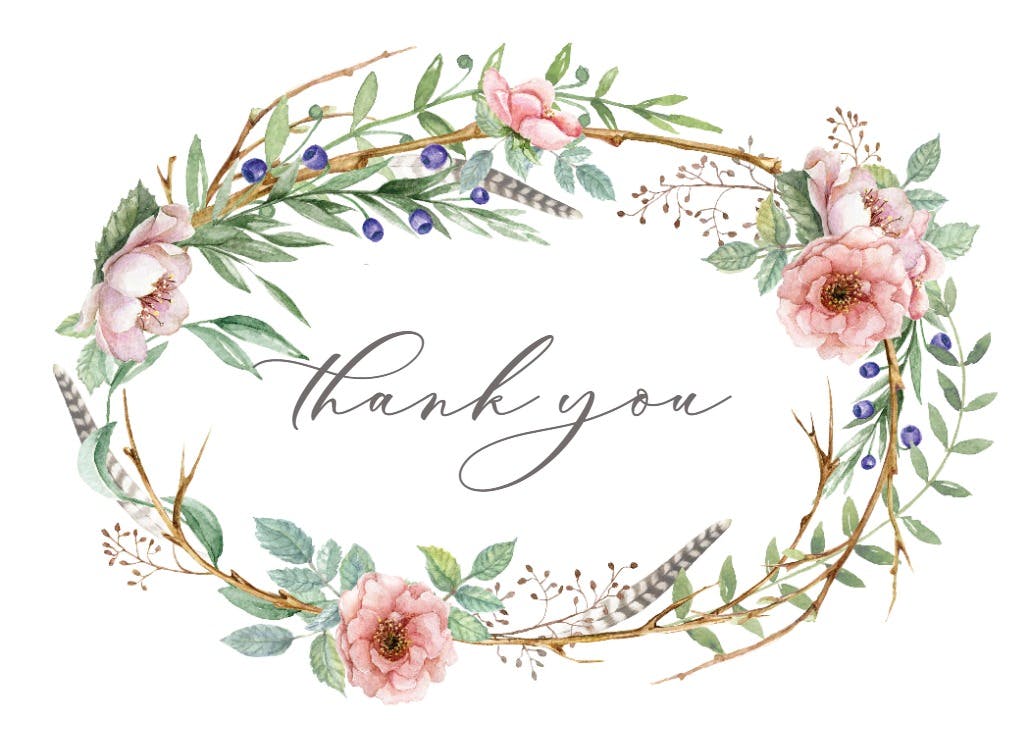 Woodland flower wreath - thank you card