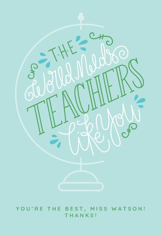 A world of thanks -  tarjeta de apreciación a un profesor gratis