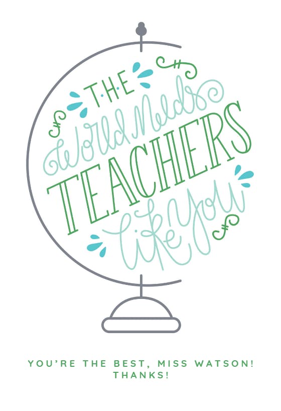 A world of thanks - thank you card for teacher