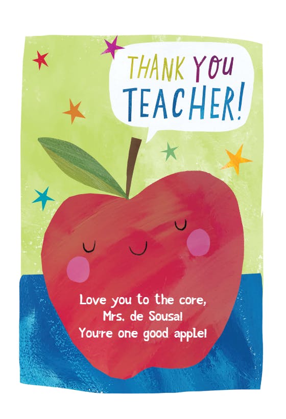 Apple a day - thank you card for teacher