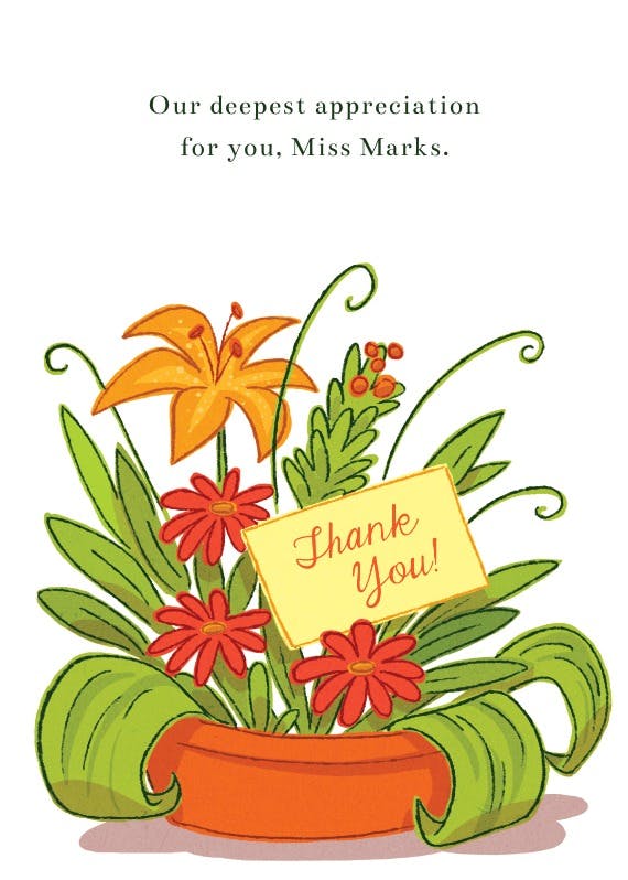 Appreciation planter - thank you card for teacher
