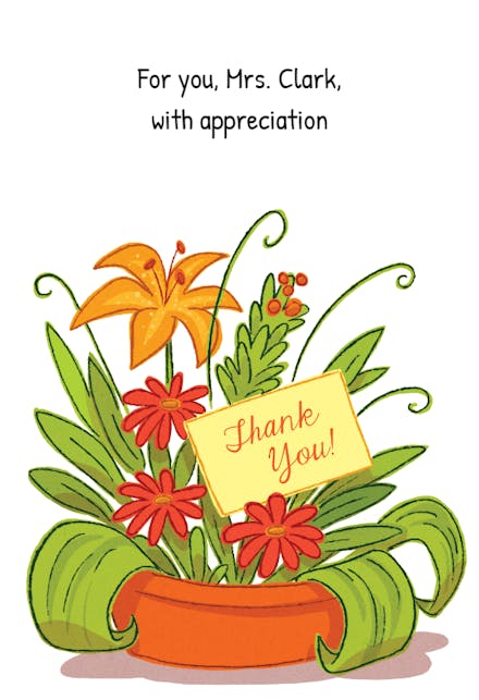 Appreciation Planter - Thank You Card For Teacher