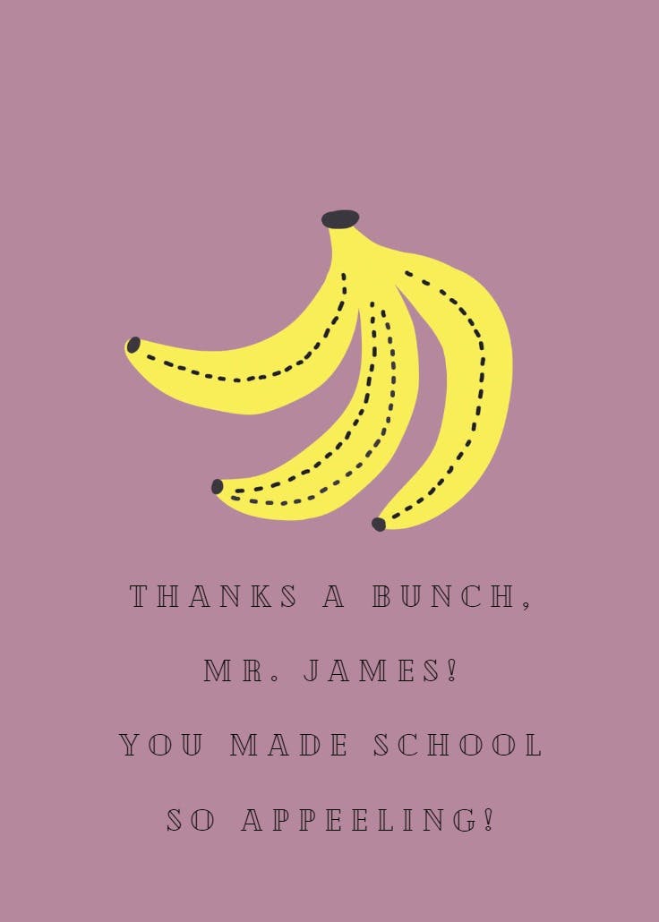 Bunches of thanks -  tarjeta de apreciación a un profesor