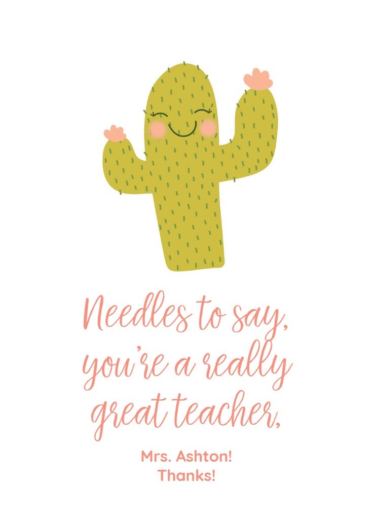 Cactus, cacti -  tarjeta de apreciación a un profesor