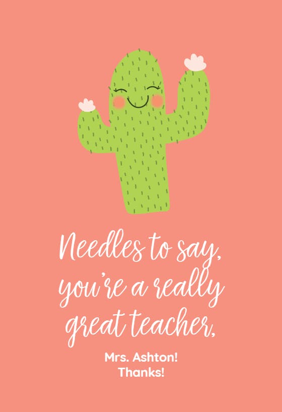 Cactus, cacti - thank you card for teacher