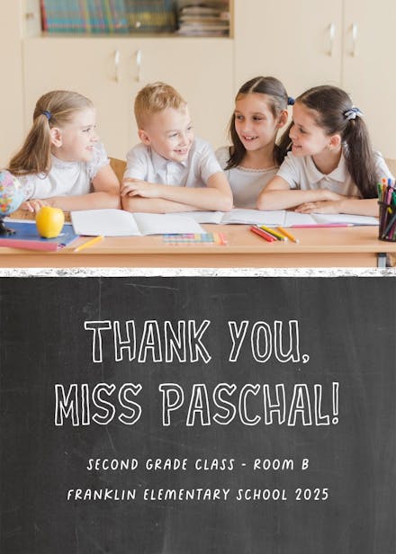 Chalkboard teacher thanks - thank you card for teacher