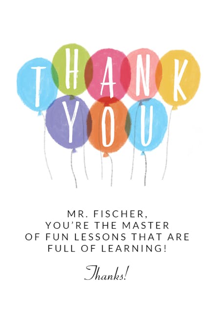 Cheerful Thanks - Thank You Card For Teacher