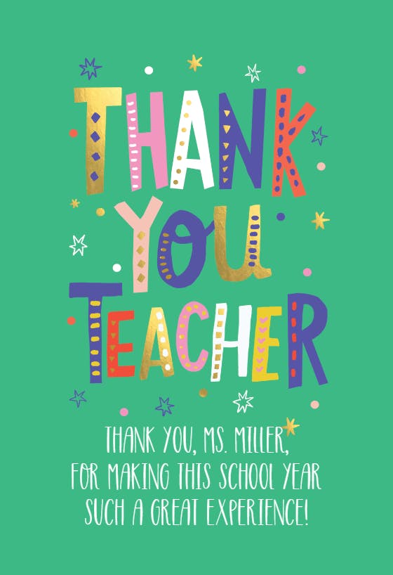 Cool alphabet thanks - thank you card for teacher