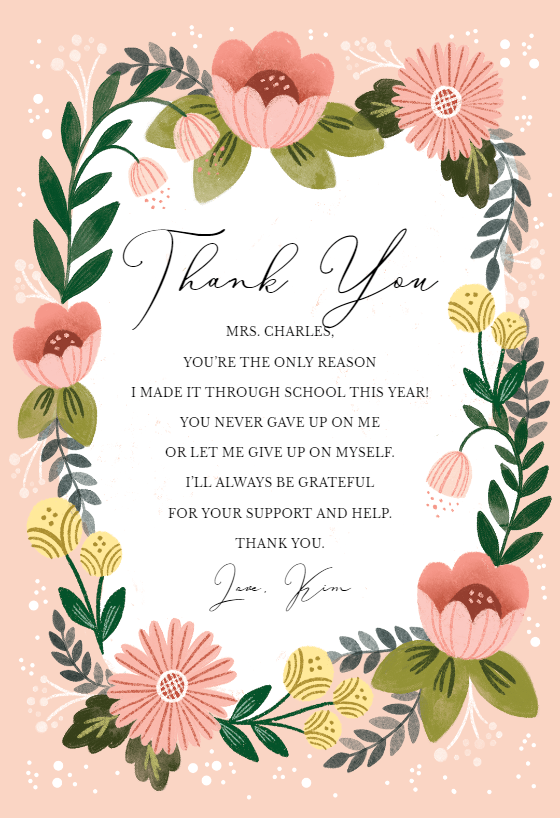 Flower Connection - Thank You Card For Teacher (free) 