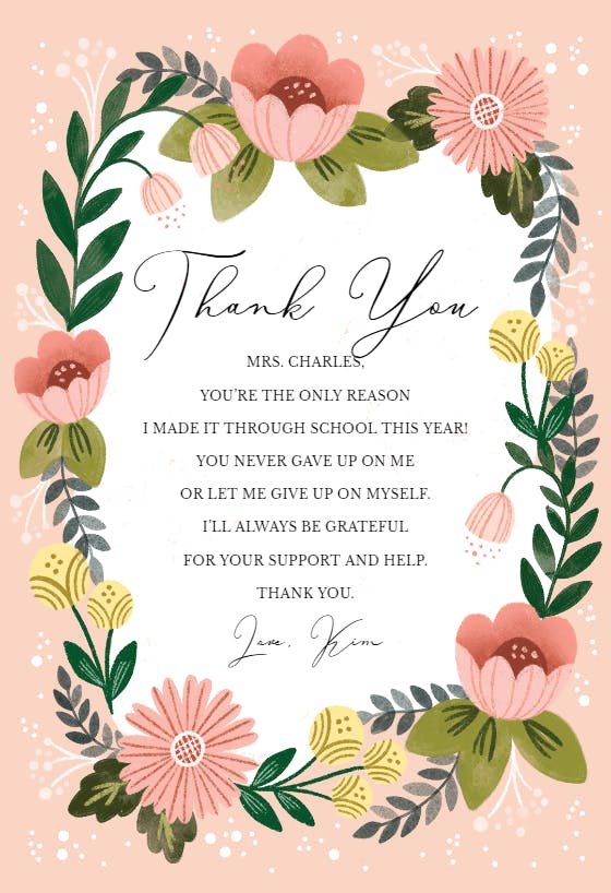Flower connection - thank you card for teacher