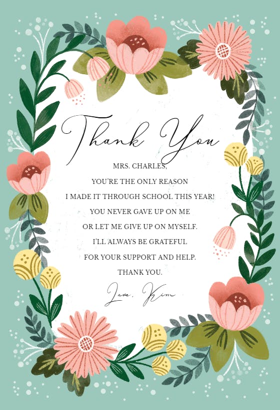 Flower connection - thank you card for teacher