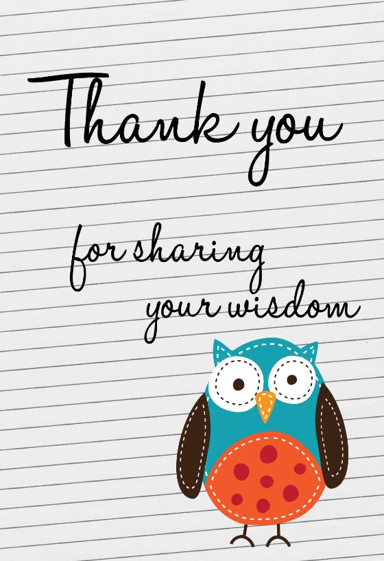 For sharing your widsom -  tarjeta de apreciación a un profesor