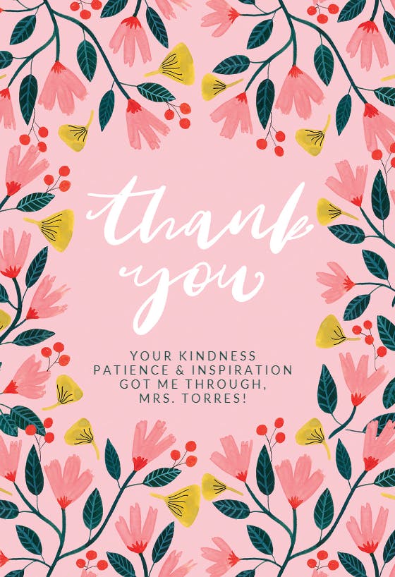 Garden of thanks - thank you card for teacher