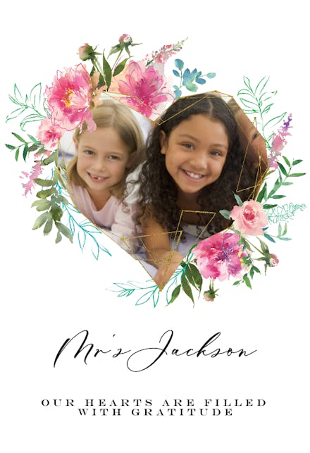 Geometric floral heart photo - Thank You Card For Teacher