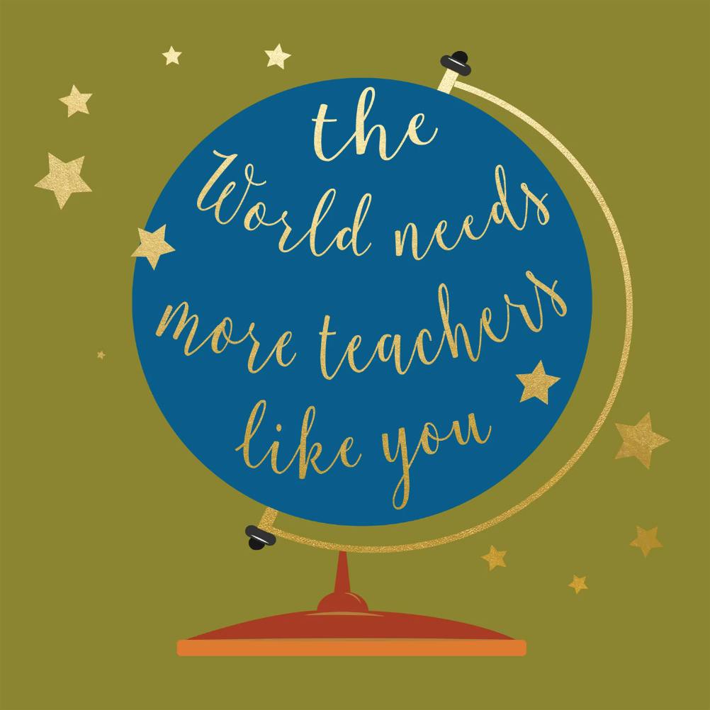 Globes and stars - thank you card for teacher