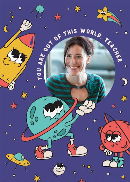 Groovy space - thank you card for teacher