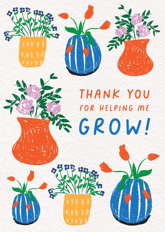 Hand-drawn vases - thank you card for teacher