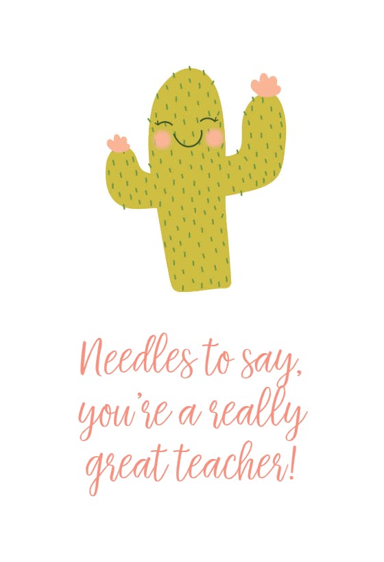Happy cactus - thank you card for teacher
