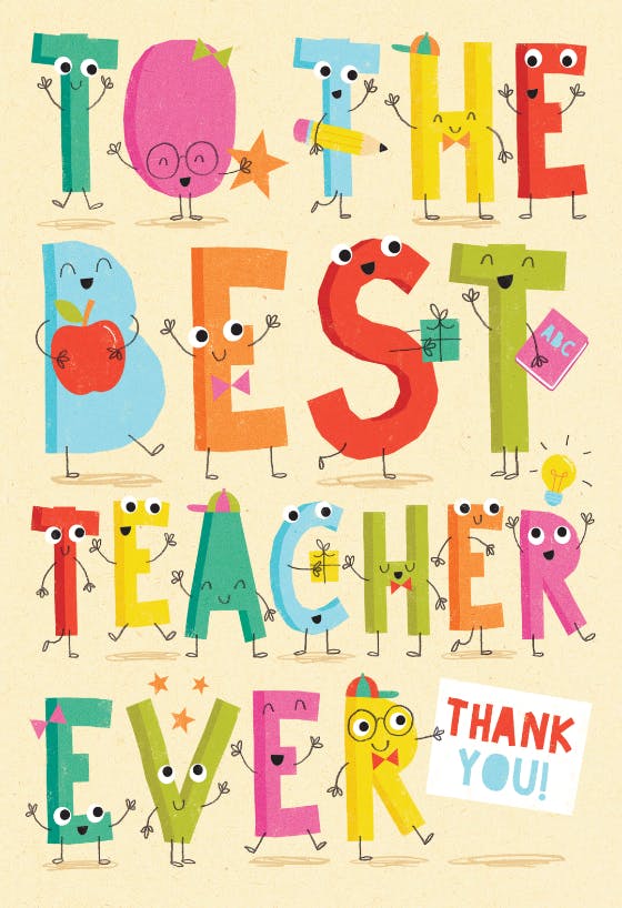 Happy letters -  tarjeta de apreciación a un profesor