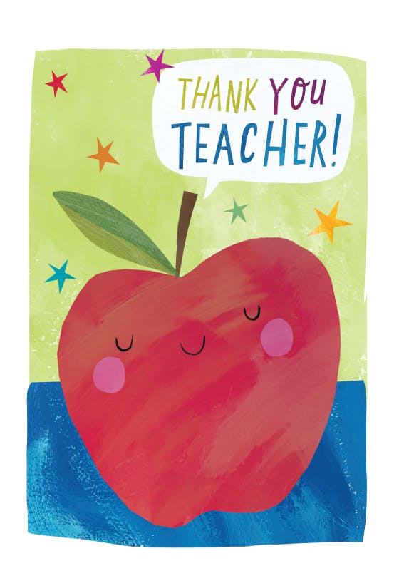 Happy little apple - thank you card for teacher