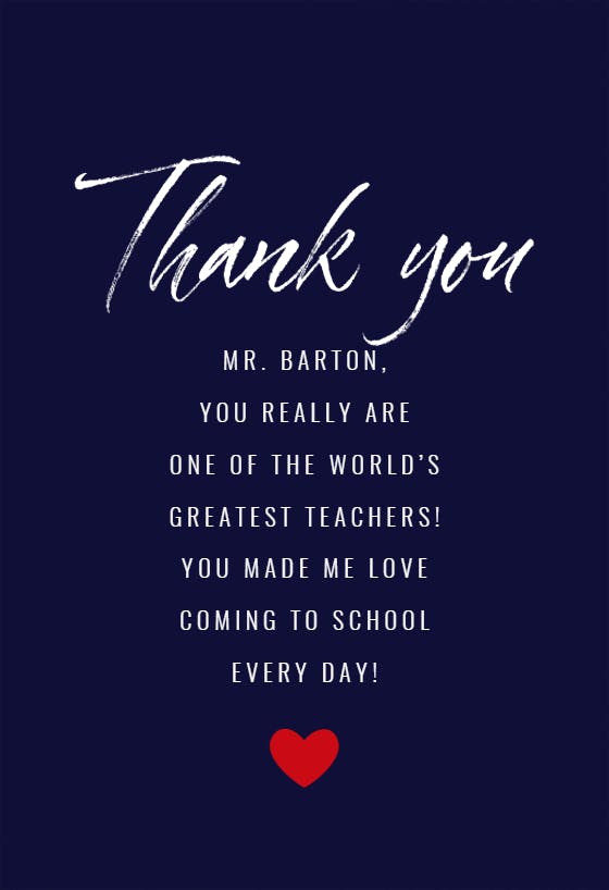 I heart teachers - thank you card for teacher