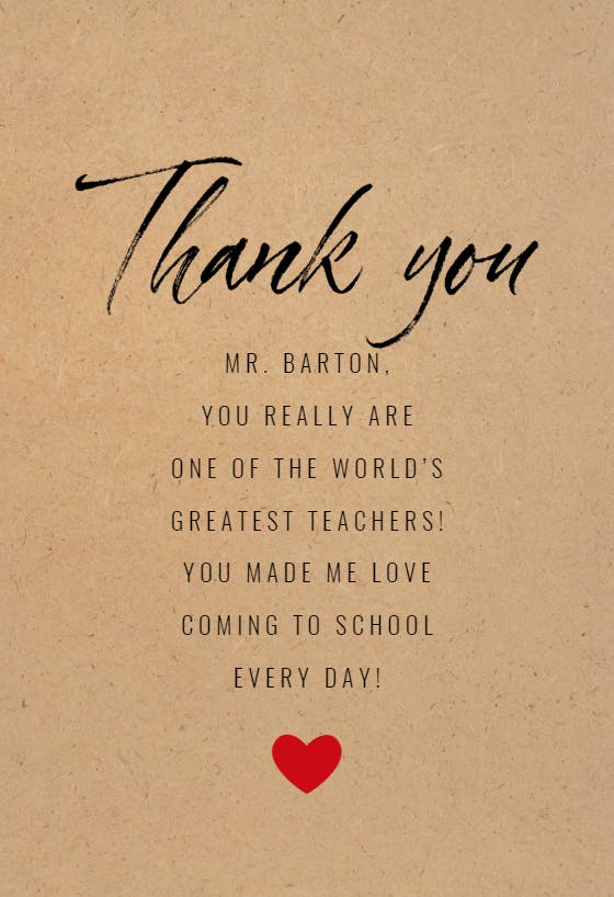 I heart teachers - thank you card
