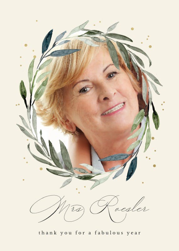 Olive leaves wreath -  tarjeta de apreciación a un profesor