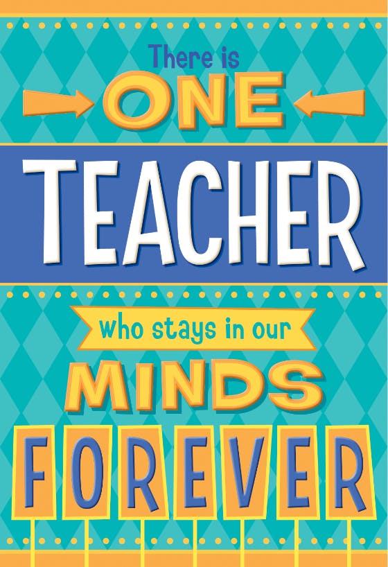 One teacher - thank you card for teacher