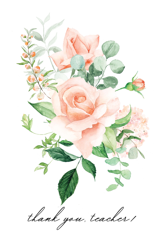 Peach and greenery - Thank You Card For Teacher | Greetings Island