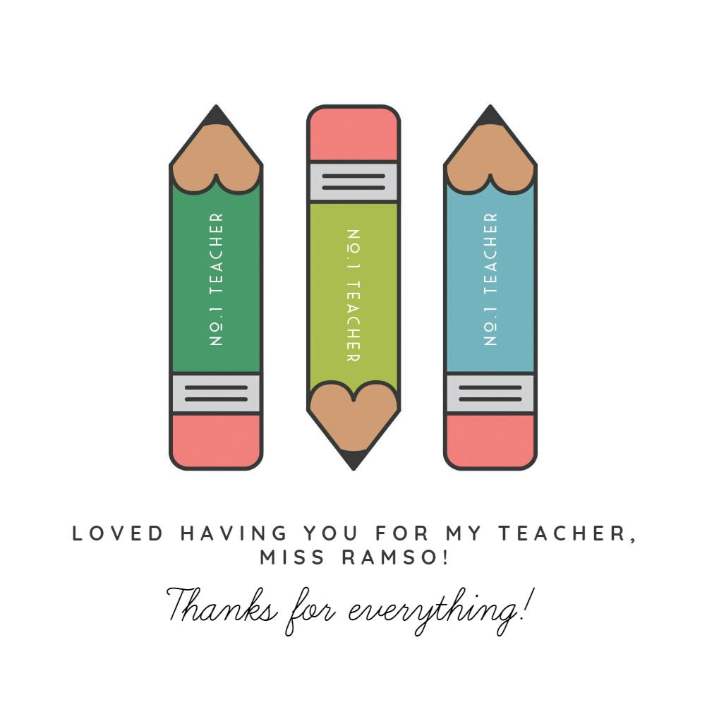 Penciled in - thank you card for teacher