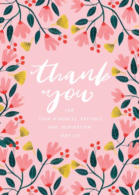 Pink floral - thank you card for teacher