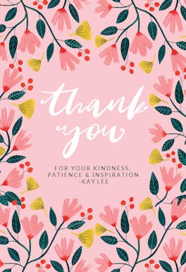Pink Floral - Thank You Card For Teacher  Greetings Island