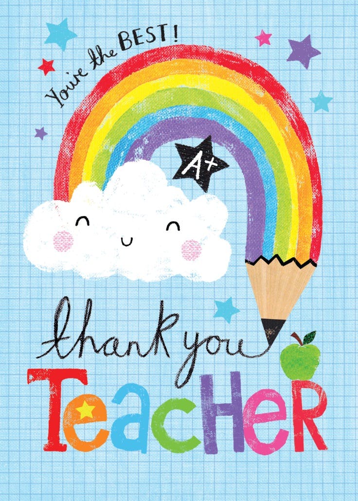 Rainbow pencil - thank you card for teacher