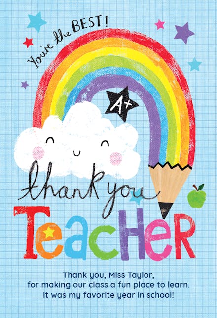 Rainbow Pencil - Thank You Card For Teacher | Greetings Island