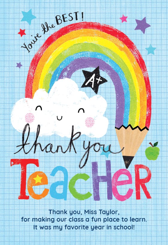 Rainbow pencil - thank you card for teacher