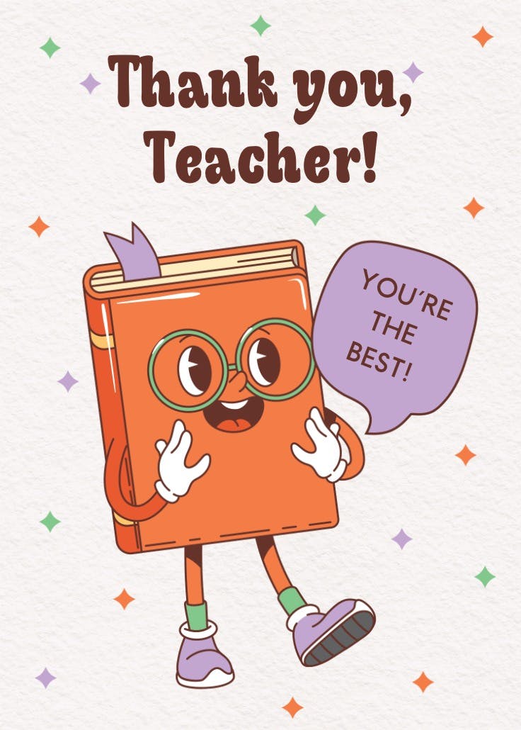 Retro schoolbook - thank you card for teacher