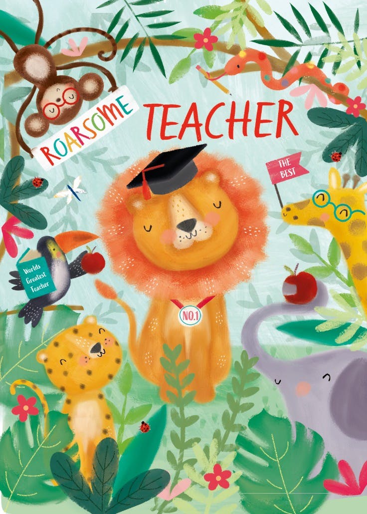 Roarsome teacher - thank you card for teacher