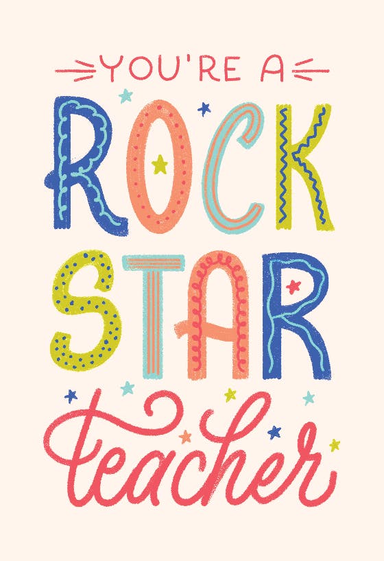 Rockstar teacher -  tarjeta de apreciación a un profesor