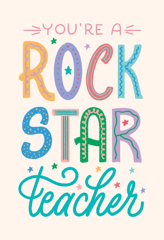 Rockstar teacher -  tarjeta de apreciación a un profesor