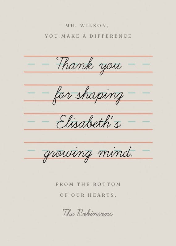Special note - thank you card for teacher