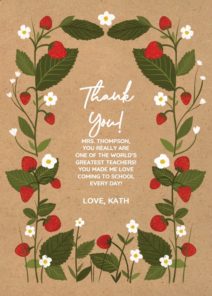 Strawberry garden - thank you card for teacher