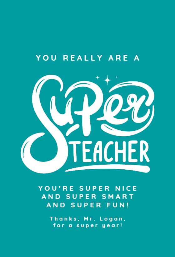 Super fancy fonts - thank you card for teacher