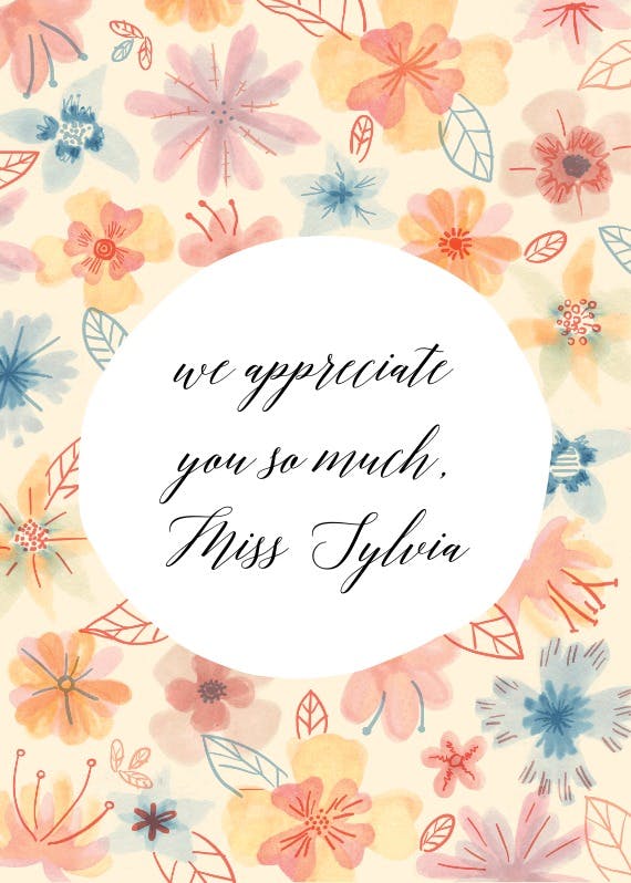 Teacher thanks floral -  tarjeta de apreciación a un profesor gratis
