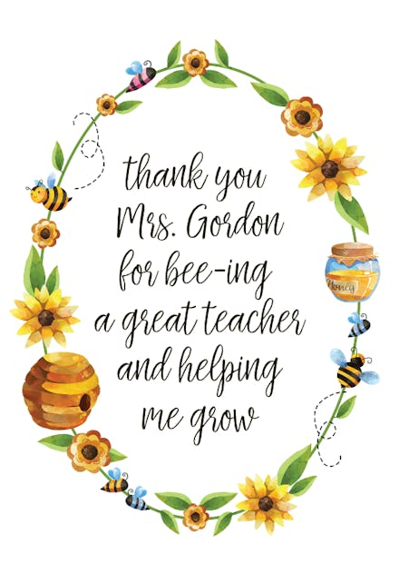 Thank you for beeing - thank you card for teacher