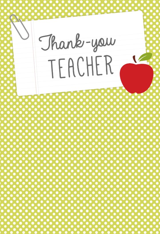 Thank you teacher note -  tarjeta de apreciación a un profesor